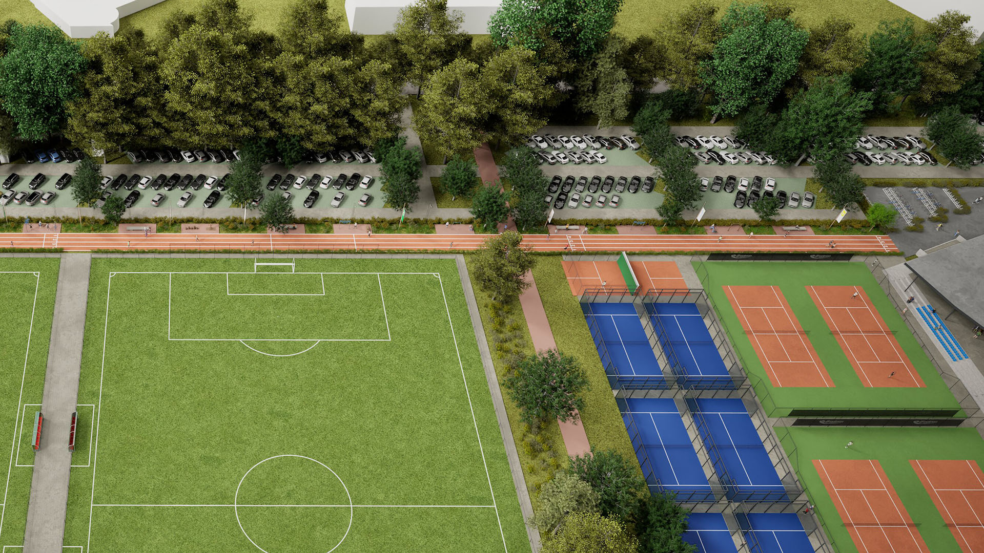 Voetbalveld en parkeerplekken